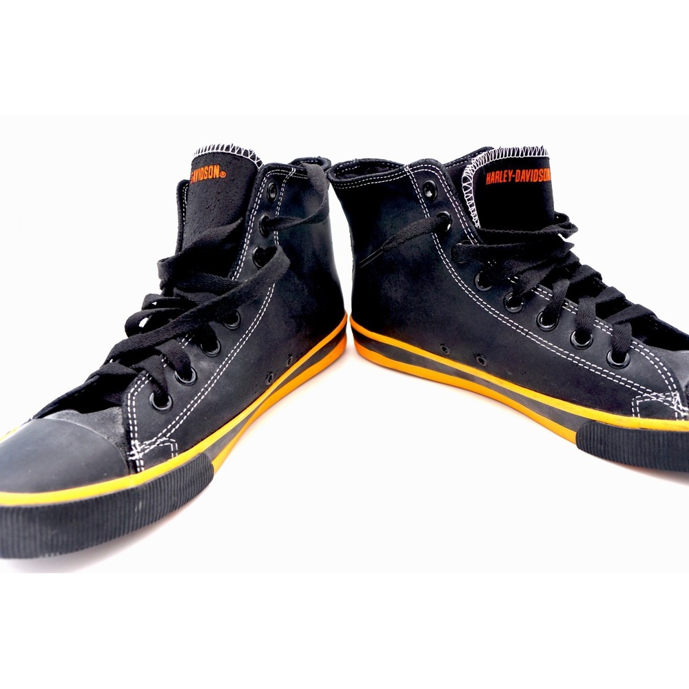 Harley Davidson Men's D93816 Black/Orange Leather High-Top Sneakers Shoes 9 - Picture 10 of 13